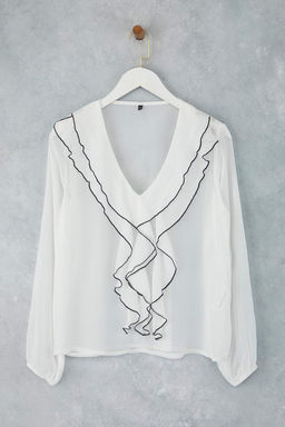 Ekru Contrast Biyeli Boho Dokuma Bluz TWOAW26BZ00144