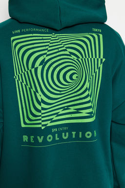 TRENDYOL MAN Siyah Oversize/Genis Kesim Kapusonlu Labirent Bask? Polar Pamuk Sweatshirt TMNAW24SW00201 - Trendyolmilla фото 6