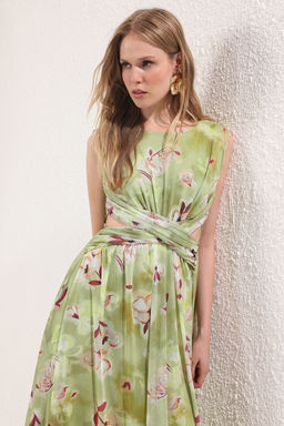 TRENDYOLMILLA Kahverengi Pencere/Cut Out Detayl? Orme Tul Elbise TPRSS24EL00022 фото 14