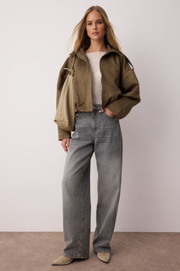 Gri Yuksek Bel Baggy %100 Pamuk Non-Stretch Jeans TWOAW25JE00130