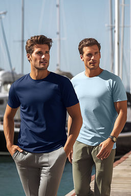 Lacivert-Mavi Basic Slim Fit/Dar Kesim %100 Pamuklu 2li Paket K_sa Kollu T-Shirt TMNSS19BO0075