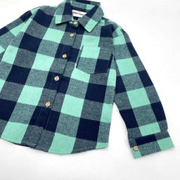 Детская рубашка в клетку с воротником бирюзовая Mini Hippy SAM 046 - Caimano фото 12