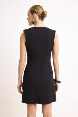 Siyah Vatkal? Duz Kolsuz Mini Esnek Dokuma Elbise TWOSS26EL00296 - Trendyolmilla фото 4