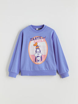 Bisiklet Yaka Goofy Bask?l? K?z ?ocuk Sweatshirt