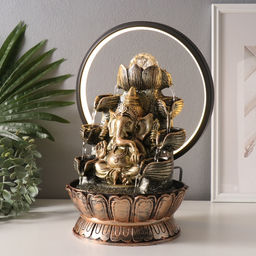 Фонтан настольный с подсветкой «Ганеша в золотом под водопадами», от сети, 25×20×34 см