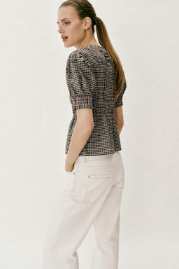 CAMISA CUADROS NIDO DE ABEJA / Marr?n / Crudo