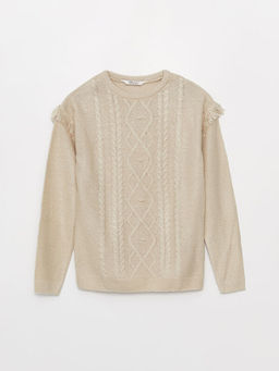 Bisiklet Yaka Kendinden Desenli Uzun Kollu K?z ?ocuk Triko Kazak