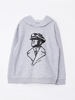 Kap??onlu Bask?l? Uzun Kollu Erkek ?ocuk Sweatshirt