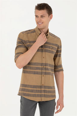 Мужская рубашка светло-хаки с длинным рукавом - U.s. polo assn фото 10