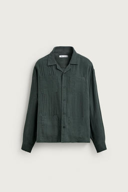 CAMISA RELAXED FIT 100% LINO PLIEGUES / Verde pato