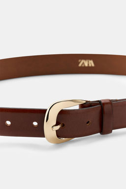 100% LEATHER BELT WITH OVAL BUCKLE - Zara фото 4