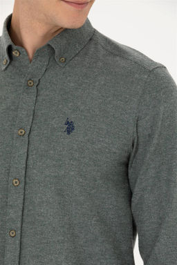 U. S. Polo Assn / Мужская темно-зеленая базовая рубашка с длинным рукавом - U.s. polo assn фото 7