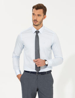 A__k Mavi Slim Fit Uzun Kollu Klasik G_mlek