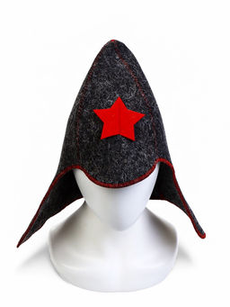 Шапка для бани и сауны Будёновка, полиэфир, шерсть, серая