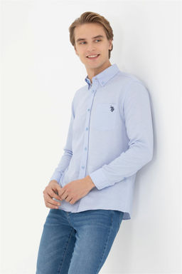 Мужская синяя рубашка с длинным рукавом