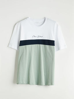 Bisiklet Yaka Renk Bloklu Penye Erkek Ti??rt