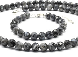 Бусы и браслет из лабрадора (ларвикит) шарик гр.8мм, 47см, 17,5см