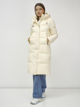 Пальто утепленное стеганное зимнее с капюшоном женское светло-бежевого цвета 9636_1SB - Mtforce фото 3