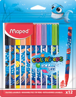Фломастеры MAPED COLORPEPS OCEAN LIFE стандартные 12 цветов круглый корпус легкосмываемые...