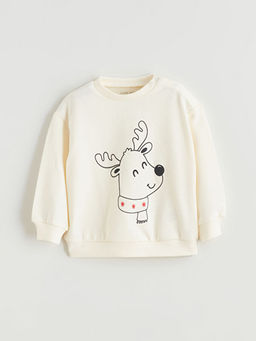 Geyik Bask?l? Erkek Bebek Sweatshirt ve Pantolon