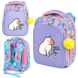 Рюкзак "Premier. Capybara" школьный жесткий 37x28x18 см (17 л) вес 1000 г, 2 отделения на молнии для формата A4, 1 передний карман с органайзером, 2 боковых кармана сеточкой на резинке, эргономичная формоустойчивая вентилируемая спинка (евросетка) и мягки