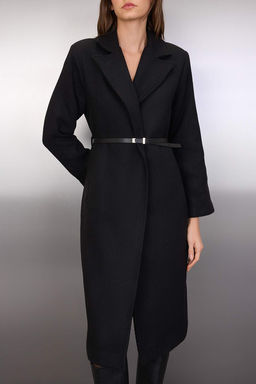 Siyah Deri Kemerli Diagonel Desenli Mono Kapama Regular Midi Kase Kaban TWOAW26KB00056 - Trendyolmilla фото 4