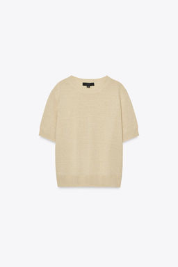 SHORT SLEEVE KNIT LINEN BLEND TOP - Zara фото 4