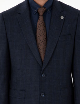 Lacivert Slim Fit Ekose Y_n Tak_m Elbise