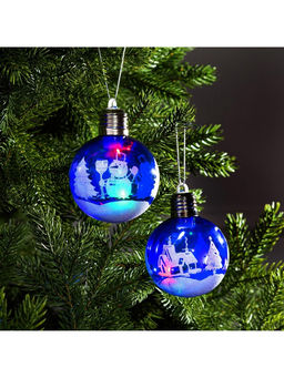 Набор ёлочных шаров «Зимний пейзаж», 2 шт, d=8 см, 1 LED, от батареек, свечение RGB