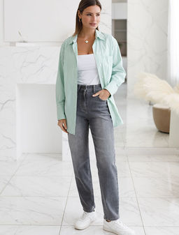 Джинсы mom-fit из эластичного облегченного денима - Vilatte фото 5