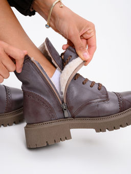 Ботинки 319.taskanaka.Вакса коричневая/шерсть