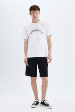 Regular Fit Duz Paca Kargo Bermuda Sort