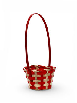 Корзина плетёная для хранения, 13×13×9.5 см, ручка h=21 см, бамбуковая, красно-бежевая, Greengo