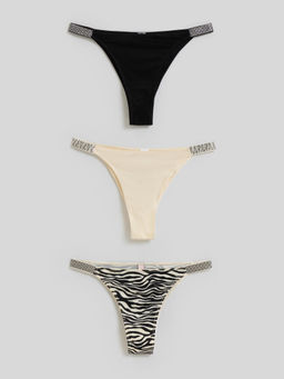 Infinity / Трусы стринги-бразилиано жен.в наборе из 3шт. Kristallika бежевый с черным
