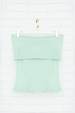 Mint Carmen Yaka Fitted/Vucuda Oturan Orme Madonna Yaka Bluz TWOSS24BZ00497