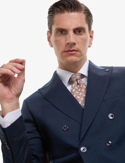 Lacivert Slim Fit Y_n _pek Kar___ml_ K_rlang__ Yaka Kruvaze Tak_m Elbise