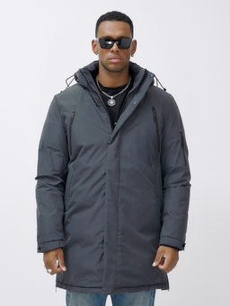 Парка мужская зимняя удлиненная темно-серого цвета 8385TC