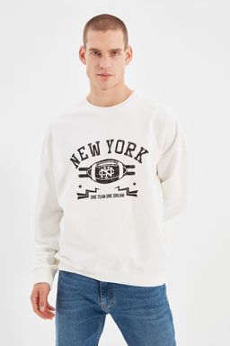 Ekru Oversize/Genis Kesim Uzun Kollu Bask?l? Sweatshirt TMNAW22SW0587