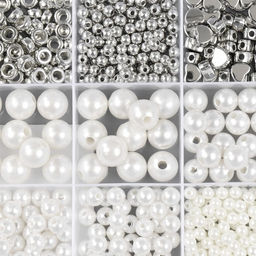 Бусины в шкатулке «Белый перламутр и серебро», 15 делений, 10×17.5×2 см