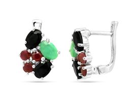 Серьги из серебра изумруд берилл, рубин корунд, сапфир корунд, Индира