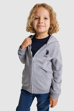 Erkek Гocuk Gri Melanj KapГЕonlu Дnce FermuarlД Basic Sweatshirt