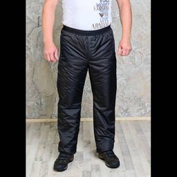 Утепленные синтепоном мужские брюки на поясе- резинка, цвет - черный