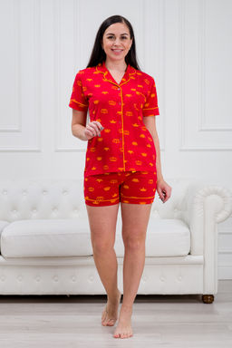 Пижама женская из жакета и шорт из кулирки Мальвина короны, красный - Амадэль фото 2