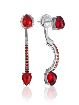 Оригинальные удлинённые серьги с янтарём и кристаллами Ренессанс