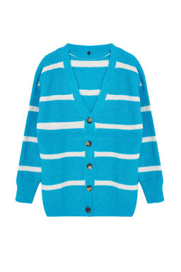 Ac?k Mavi Genis Kal?p Yumusak Dokulu Cizgili Triko H?rka TWOAW23HI00191 - Trendyolmilla фото 6