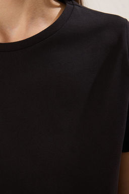 TRENDYOLMILLA Siyah-Siyah 2Li Paket %100 Pamuk Regular Bisiklet-V yaka Orme T-Shirt TWOSS25TS00189 фото 3