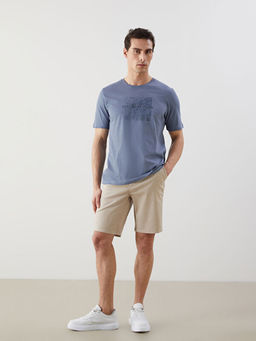 Bisiklet Yaka Bask?l? Penye Erkek Ti??rt