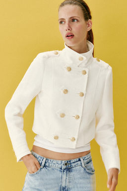CHAQUETA CRUZADA BOT?N DORADO / Crudo - Zara фото 7