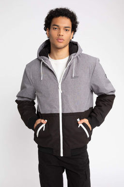 Водоотталкивающее пальто приталенного кроя с капюшоном на флисовой подкладке из искусственного меха - Defacto фото 3