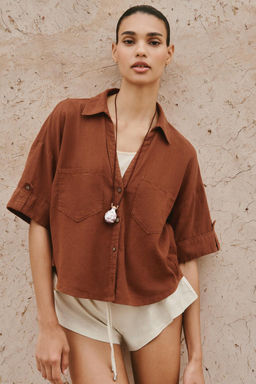 CROPPED LINEN BLEND SHIRT - Zara фото 48